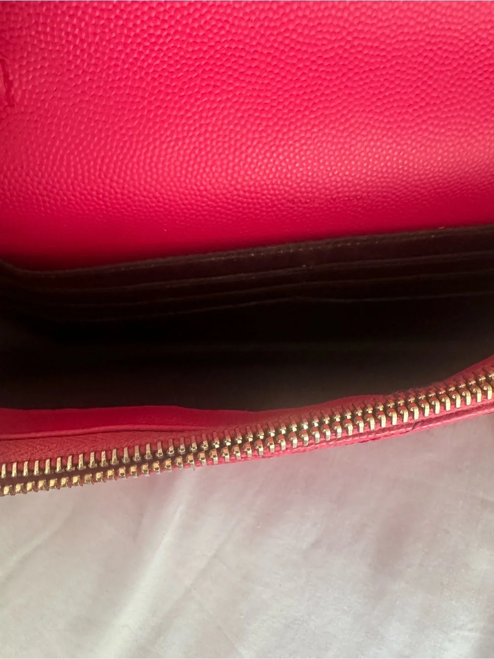 YSL CASSANDRE ENVELOPE CHAIN WALLET IN LAMBSKIN-Hot Pink
